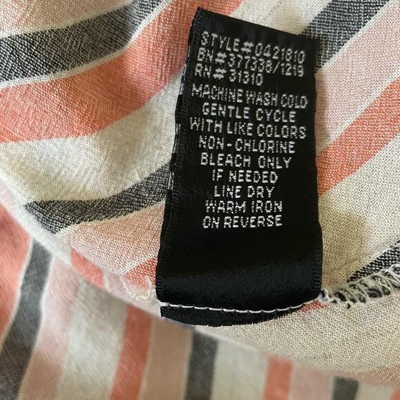 AGB Women Tunic Top L Multicolor Striped Roll Tab Long Sleeve Beachy Coastal - Picture 10 of 11